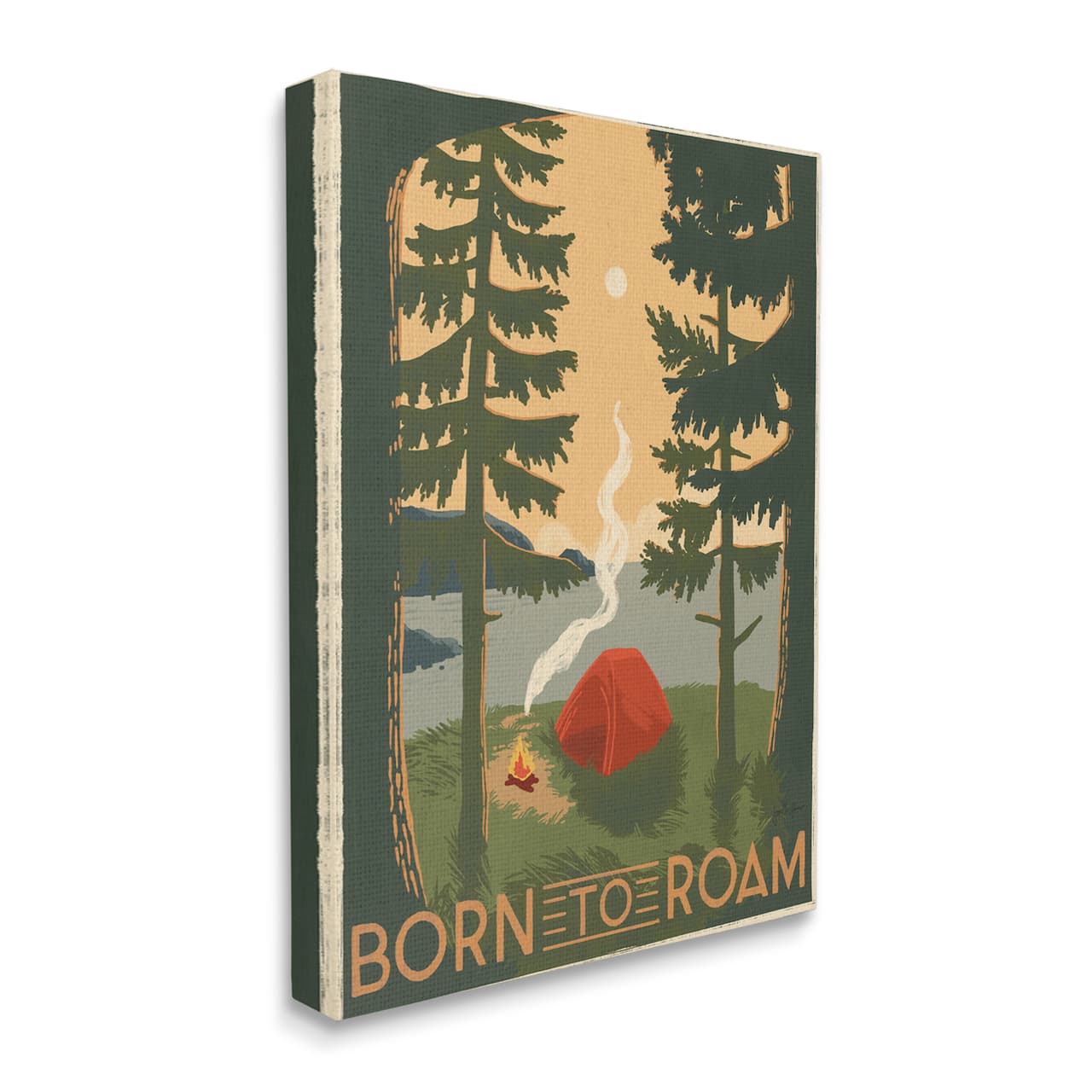 Stupell Industries Born to Roam Phrase Rustic Forest Camping Tent Canvas Wall Art